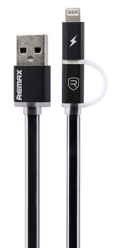 Remax Aurora plochý USB kabel s Apple Lightning konektorem a microUSB konektorem pro mobilní telefon, mobil, smartphone, tablet černá (black)
