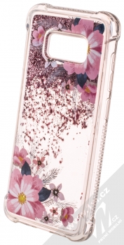 Sligo Liquid ShockProof Flower 1 odolný ochranný kryt s přesýpacím efektem třpytek a s motivem pro Samsung Galaxy S8 růžová (pink) animace 1