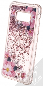 Sligo Liquid ShockProof Flower 1 odolný ochranný kryt s přesýpacím efektem třpytek a s motivem pro Samsung Galaxy S8 růžová (pink) animace 2
