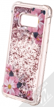Sligo Liquid ShockProof Flower 1 odolný ochranný kryt s přesýpacím efektem třpytek a s motivem pro Samsung Galaxy S8 růžová (pink) animace 3