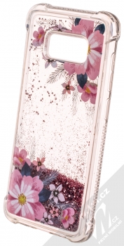 Sligo Liquid ShockProof Flower 1 odolný ochranný kryt s přesýpacím efektem třpytek a s motivem pro Samsung Galaxy S8 růžová (pink) animace 5