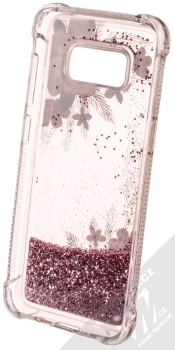 Sligo Liquid ShockProof Flower 1 odolný ochranný kryt s přesýpacím efektem třpytek a s motivem pro Samsung Galaxy S8 růžová (pink) zepředu