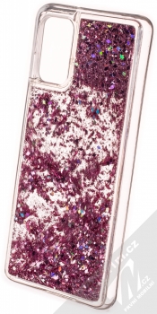 Sligo Liquid Sparkle Full ochranný kryt s přesýpacím efektem třpytek pro Samsung Galaxy S20 Plus růžově zlatá (rose gold) zezadu