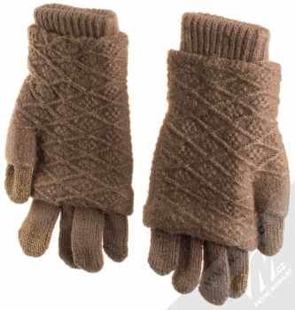 URan Multiway 2in1 Women Touch Gloves dámské pletené rukavice s bambulkou pro kapacitní dotykový displej světle hnědá (light brown) dlaně