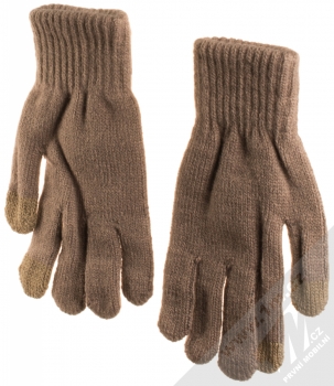 URan Multiway 2in1 Women Touch Gloves dámské pletené rukavice s bambulkou pro kapacitní dotykový displej světle hnědá (light brown) rukavice dlaně