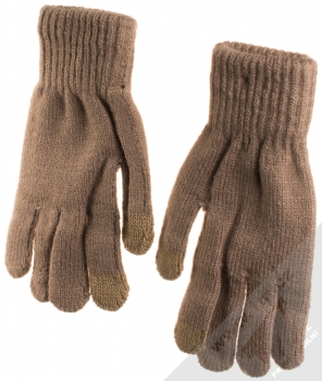 URan Multiway 2in1 Women Touch Gloves dámské pletené rukavice s bambulkou pro kapacitní dotykový displej světle hnědá (light brown) rukavice hřbety rukou
