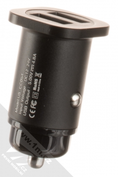 USAMS C7 Dual USB Mini Metal Car Charger nabíječka do auta s 2xUSB výstupem a proudem 4.8A černá (black) zezadu