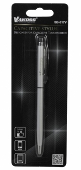 Vakoss kapacitní stylus, dotykové pero s propiskou, pro mobilní telefon, mobil, smartphone, tablet stříbrná (silver) krabička