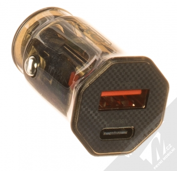 XO CC50 nabíječka do auta s 1x USB Type-C + 1x USB výstupy 33W černá průhledná (black transparent) zboku výstupy