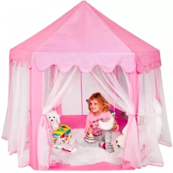 1Mcz Dětský stan ve tvaru zámku, paláce růžová (pink)