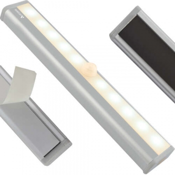 1Mcz SCDC0018 LED lampička se samolepicí magnetickou plochou a pohybovým senzorem 10 LED 4x AAA stříbrná (silver) použití a varianty úchytu