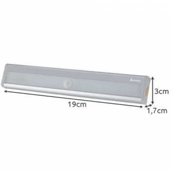1Mcz SCDC0018 LED lampička se samolepicí magnetickou plochou a pohybovým senzorem 10 LED 4x AAA stříbrná (silver) rozměry