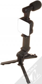 1Mcz AY-49 Sada stativ, selfie tyčka, LED světlo, ovladač a mikrofon pro vlog černá (black)