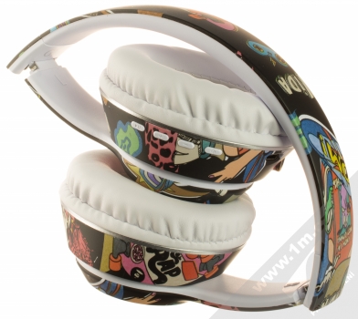 1Mcz CA-036 Skater Leopard Bluetooth stereo sluchátka bílá (white) složené zezadu
