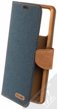 1Mcz Canvas Book flipové pouzdro pro Xiaomi Redmi Note 10 Pro, Redmi Note 10 Pro Max tmavě modrá hnědá (dark blue camel)