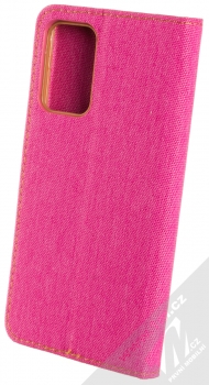 1Mcz Canvas Book flipové pouzdro pro Samsung Galaxy A72, Galaxy A72 5G sytě růžová hnědá (hot pink camel) zezadu