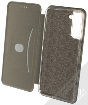 1Mcz Elegance Book flipové pouzdro pro Samsung Galaxy S21 Plus tmavě zelená (dark green) otevřené