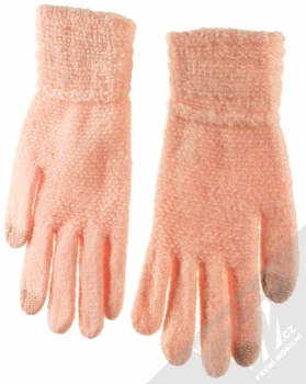 1Mcz Gloves Sobík Rudolf pletené rukavice s motivem pro kapacitní dotykový displej meruňkově růžová (apricot pink) dlaň rukou