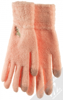 1Mcz Gloves Sobík Rudolf pletené rukavice s motivem pro kapacitní dotykový displej meruňkově růžová (apricot pink)