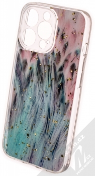 1Mcz Gold Glam Páv Skinny TPU ochranný kryt pro Apple iPhone 13 Pro růžová mátově zelená (pink mint green)