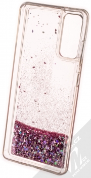 1Mcz Liquid Diamond Sparkle ochranný kryt s přesýpacím efektem třpytek pro Samsung Galaxy S20 FE, Galaxy S20 FE 5G růžově zlatá (rose gold) zepředu