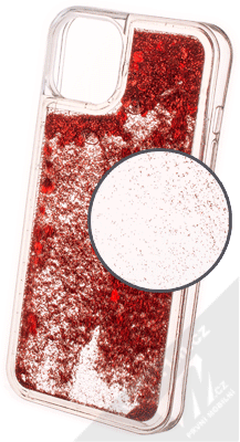 1Mcz Liquid Heart Sparkle ochranný kryt s přesýpacím efektem třpytek pro Apple iPhone 13 červená (red)