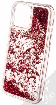 1Mcz Liquid Hexagon Sparkle ochranný kryt s přesýpacím efektem třpytek pro Apple iPhone 13 Pro Max červená (red) zezadu