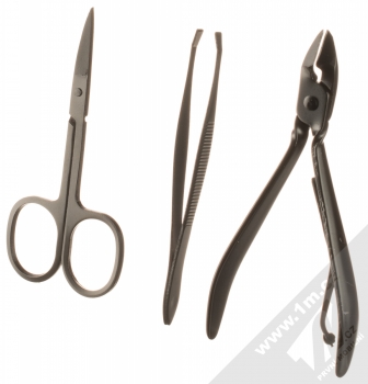 1Mcz Sada 15 ks nástrojů pro péči o ruce, nohy a obličej v koženém pouzdře černá (black) nůžky a pinzeta zezadu