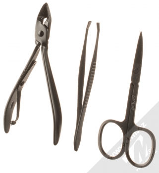 1Mcz Sada 15 ks nástrojů pro péči o ruce, nohy a obličej v koženém pouzdře černá (black) nůžky a pinzeta