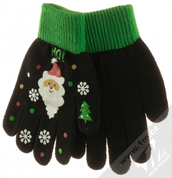 1Mcz Touch Gloves Santa Claus dětské pletené rukavice pro kapacitní dotykový displej černá zelená (black green)