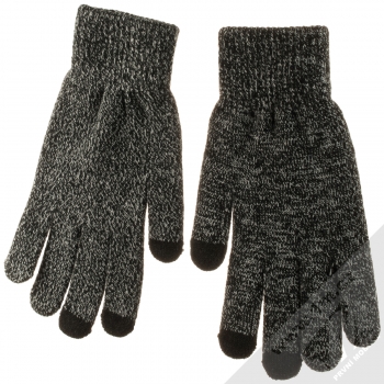 1Mcz Triangle Gloves pánské pletené rukavice pro kapacitní dotykový displej šedá černá melanž (melange) hřbet rukou