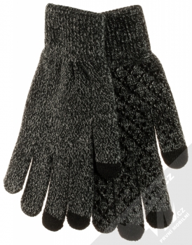 1Mcz Triangle Gloves pánské pletené rukavice pro kapacitní dotykový displej šedá černá melanž (melange)