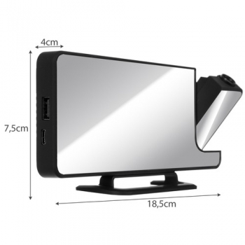 1Mcz TS-9210 LED Mirror zrcadlový budík a projektor černá (black)
