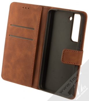 1Mcz Velvet Book flipové pouzdro pro Samsung Galaxy S22 5G hnědá (brown) otevřené