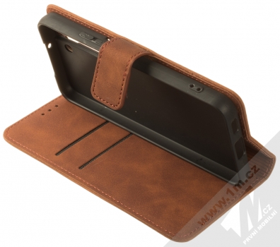 1Mcz Velvet Book flipové pouzdro pro Samsung Galaxy S22 5G hnědá (brown) stojánek