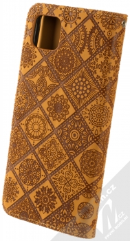 1Mcz Velvety GlypticaN Mandala mřížka 1 Book flipové pouzdro pro Samsung Galaxy A22 5G okrově hnědá (ochre brown) zezadu