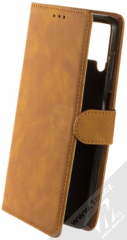 1Mcz Velvety Marten Book flipové pouzdro pro Samsung Galaxy A12, Galaxy M12 okrově hnědá (ochre brown)