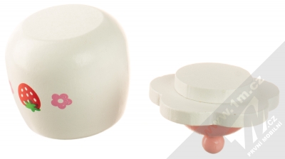 1Mcz YH050 Dětská čajová souprava ze dřeva 16 ks bílá světle růžová (white light pink) dózička na cukr s pokličkou zezadu