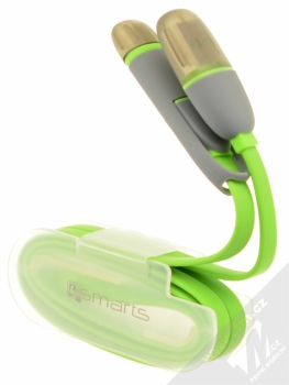 4smarts MultiCord plochý USB kabel s USB Type-C konektorem a microUSB konektorem pro mobilní telefon, mobil, smartphone zelená (green) balení
