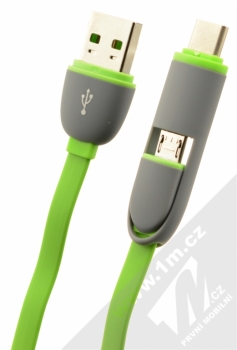 4smarts MultiCord plochý USB kabel s USB Type-C konektorem a microUSB konektorem pro mobilní telefon, mobil, smartphone zelená (green)