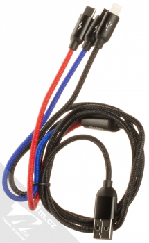 Baseus Car Charger Suit 3in1 nabíječka do auta s 2x USB výstupy a USB kabel s konektory Apple Lightning, USB Type-C, microUSB (TZCCBX-0G) šedá černá modrá červená (grey black blue red) USB kabel komplet