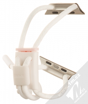 Baseus Lockable Rope Strap sportovní provázkový řemínek pro Apple Watch 42mm, Watch 44mm, Watch 45mm (LBAPWA4-B24) bílá růžová (white pink) zezadu