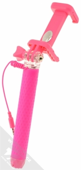 Celly Selfie Mini teleskopická tyč, držák do ruky s tlačítkem spouště přes audio konektor jack 3,5mm růžová (pink) zezadu