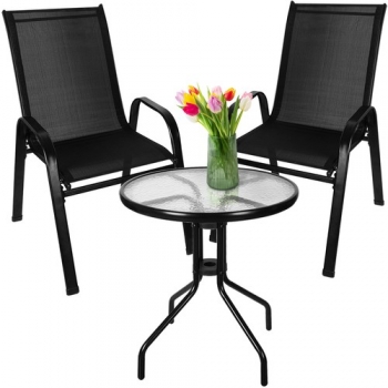 1Mcz GL20707 Sada balkónového nábytku, 2 zahradní židle a stolek černá (black)