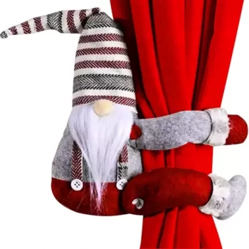 1Mcz Vánoční skřítek plyšový na suchý zip k zavěšení na záclony nebo závěsy šedá červená (gray red)
