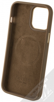 Guess MagSafe 4G ochranný kryt s MagSafe pro Apple iPhone 13 Pro Max (GUHMP13XU4GPRW) hnědá zlatá (brown gold) zepředu