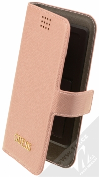 Guess Saffiano Universal Booktype M univerzální flipové pouzdro pro mobilní telefon, mobil, smartphone 4 až 4,5 (GUBKMTRO) růžovo zlatá (rose gold)