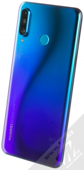 Huawei P30 Lite 64GB modrá (peacock blue) šikmo zezadu
