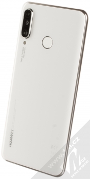 Huawei P30 Lite bílá (pearl white) šikmo zezadu