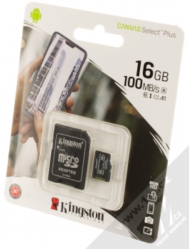 Kingston Canvas Select Plus microSDHC 16GB Speed Class I (U1) V10 paměťová karta + adaptér SD černá (black) krabička